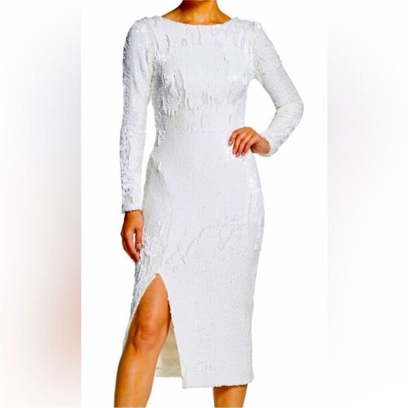 NWT Dress the Population Natalie White Scoop back sequin-K18 - Picture 1 of 6